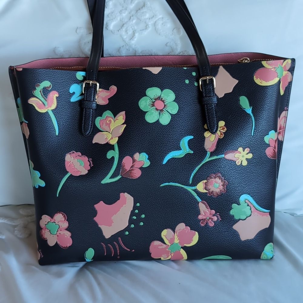 Coach 🌸 MOLLIE Floral Dreamy Land Print Leather Tote In Midnight - Picture 4 of 17